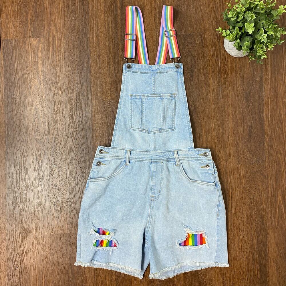 Target Denim Shortalls Rainbow Straps Small Bibs Overall Shorts